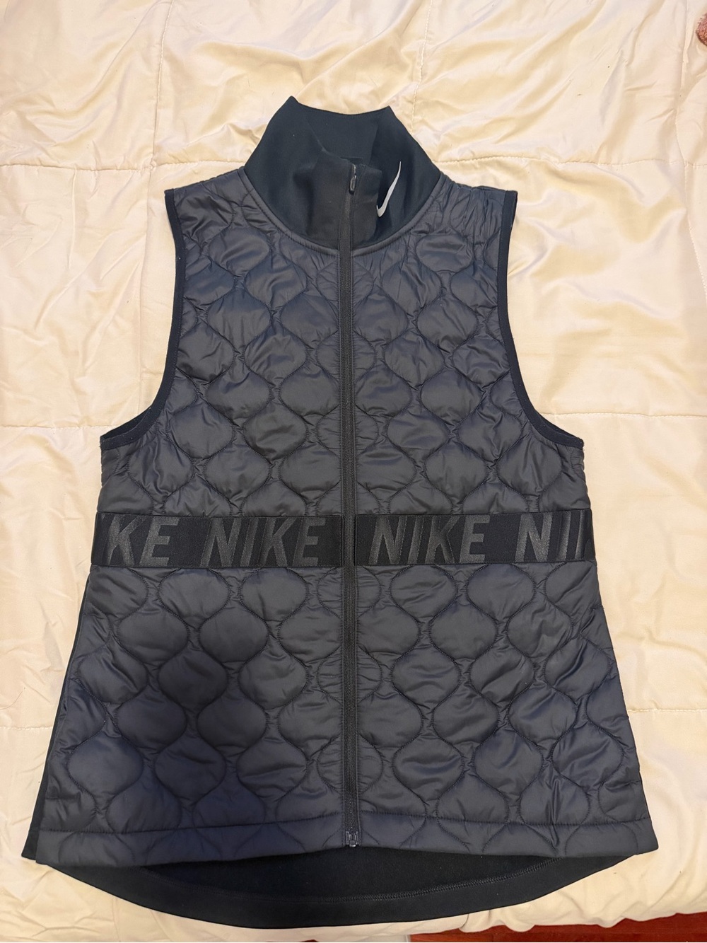 Nike Black Quilted Women's Zip-Up Vest with Logo Waistband